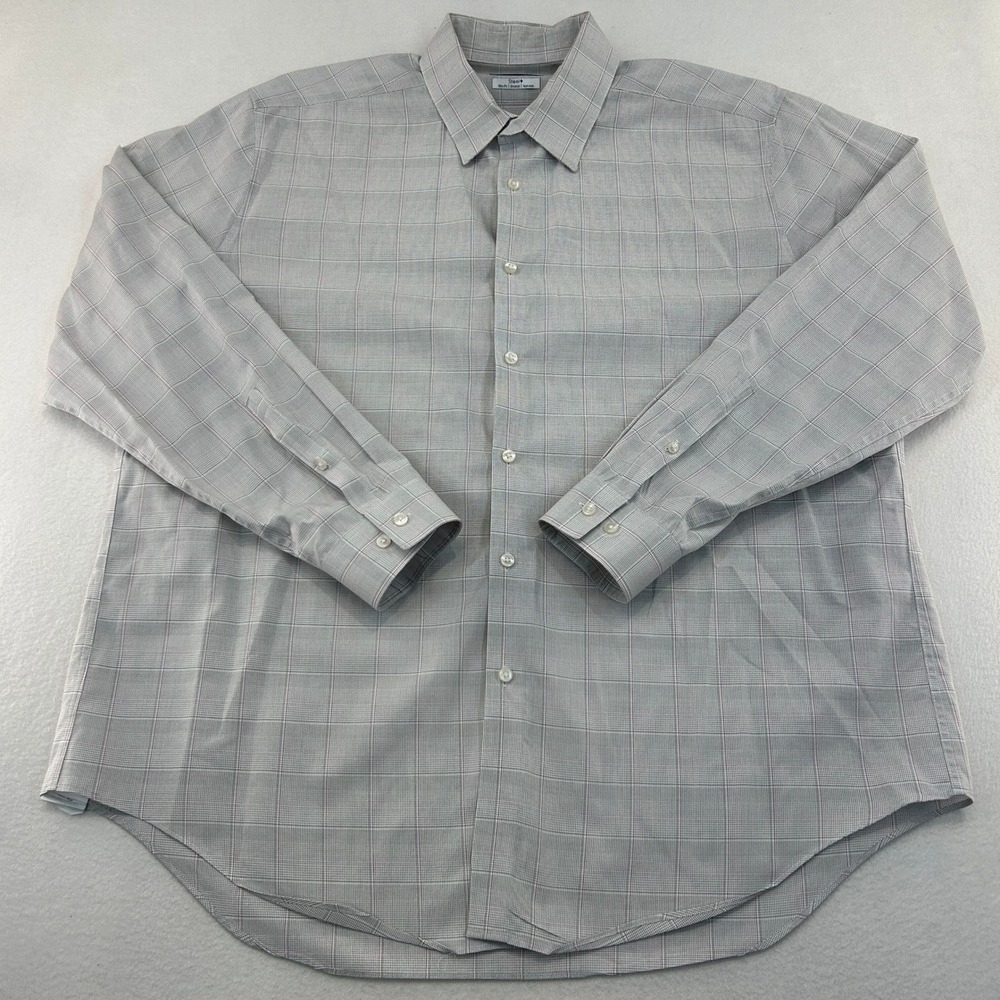 Calvin Klein Steel+ Mens 2XL Slim Fit Non-Iron Stretch Grey Plaid Dress Shirt